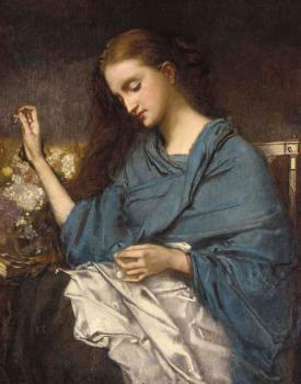 Thomas Couture : Young Woman Sewing
